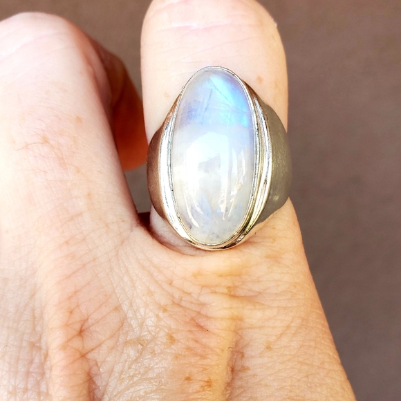 New Men's Rainbow Moonstone 925 Silver Ring. - Picture 6 of 11